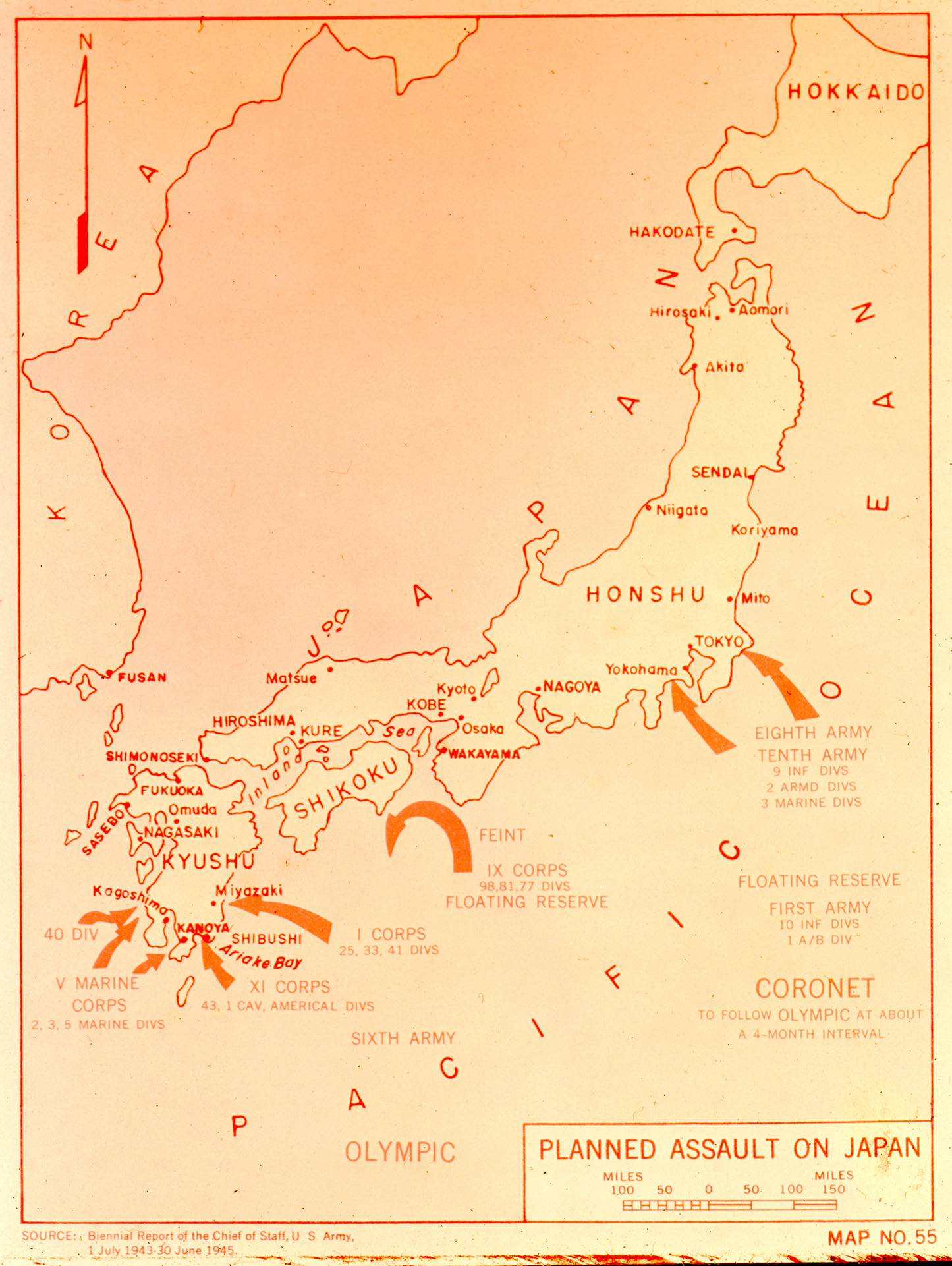 Map of proposed invasion of Japan